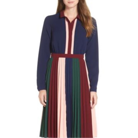 1901 Dresses & Skirts - 1901 dress - long sleeve button front pleated skirt color block